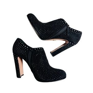 Prada Studded High Heel Ankle Boots in Black Suede Size 40